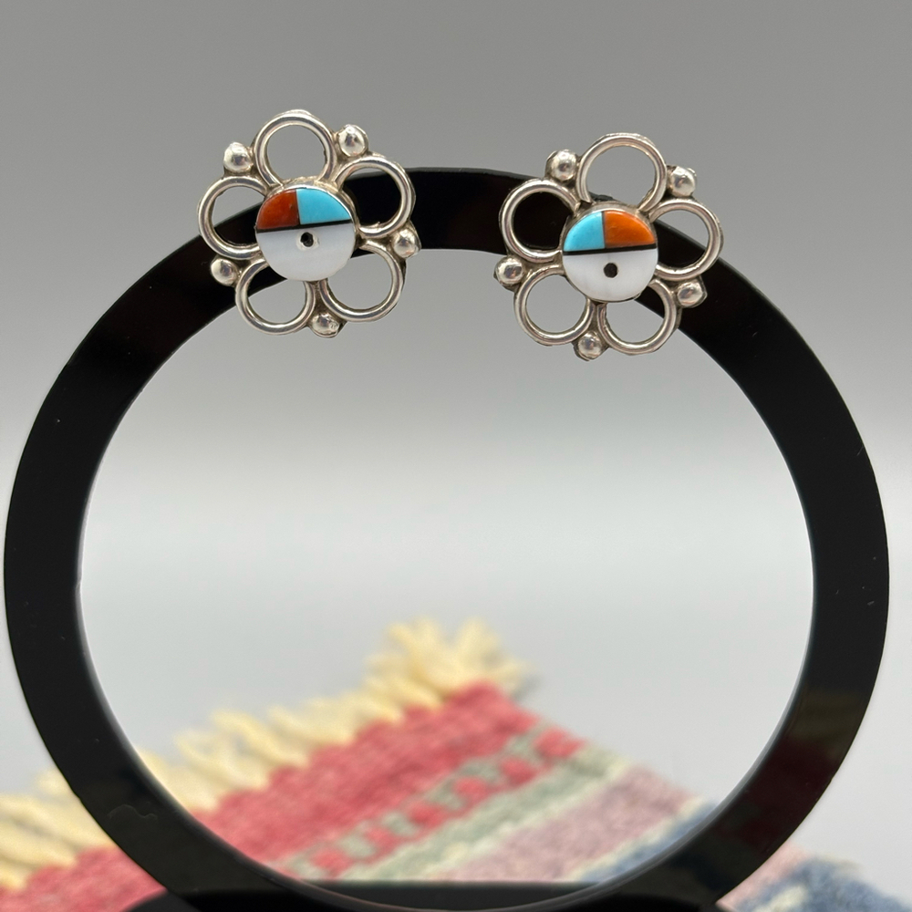 Vintage Sterling Native American Zuni Sunface Post Earrings